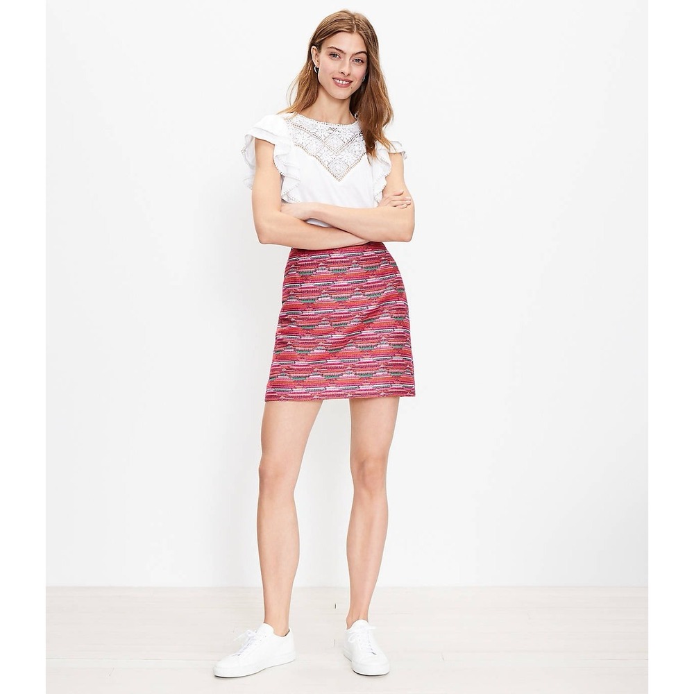 Ann Taylor LOFT Mini Skirt‎ Women's Sz 6 Pink Ikat Jacquard Lined Shift Colorful
